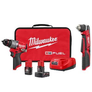 M12 FUEL 12V Lithium-Ion Brushless Cordless 1/2 in. Hammer Drill Kit w/M12 3/8 in. Right Angle Drill