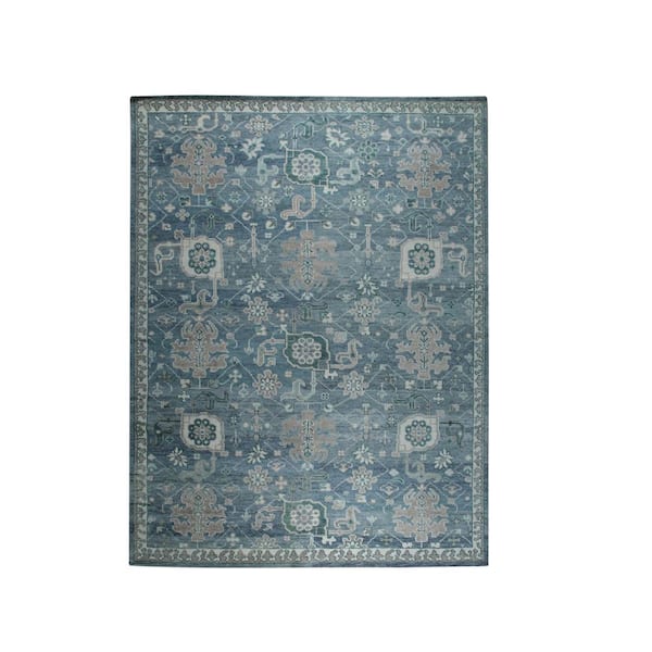 EORC Blue 8 ft. x 10 ft. Hand-Knotted Wool Classic Oushak Rug Area Rug