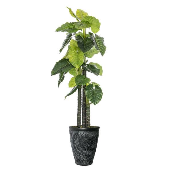 VINTAGE HOME Vintage Home Artificial Faux Real Touch 7.67 ft. Tall Elephant Ears With Fiberstone Planter