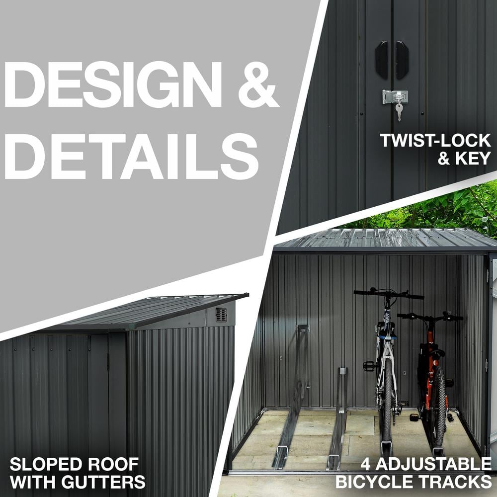 Hanover Dark Gray Galvanized Steel Bicycle Storage Shed with Lock