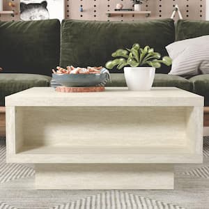 Carmelo 35.4 in. Light Oak Square Wood Top Coffee Table with Storage