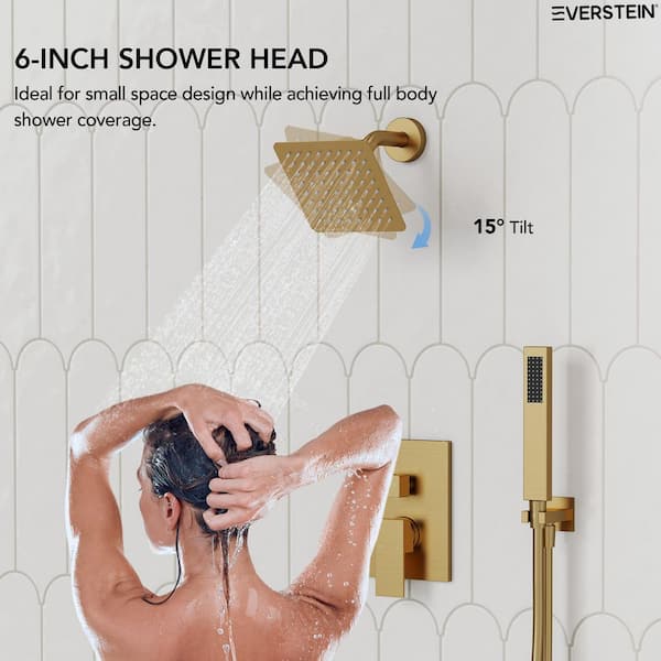 EVERSTEIN Single-Handle 2-Spray Square 6 in. Shower Faucet with