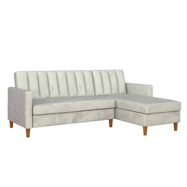 DHP Nelly Light Gray Velvet Futon Sectional with Storage DE55249 The