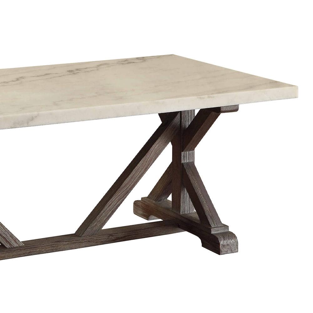 Elegant Romina Weathered Espresso & White Marble Coffee Table