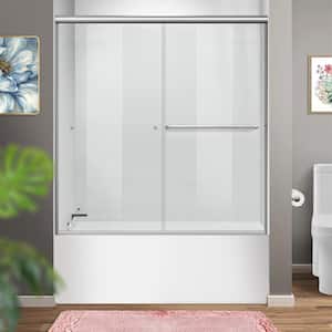 60 in. W x 62 in. H Double Sliding Semi Frameless Bathtub Door in Polished Chrome with 1/4 in. Clear Tempered Glass