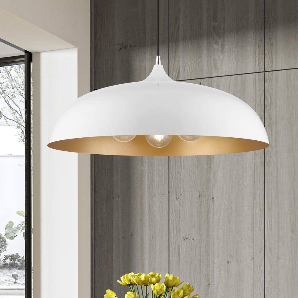 Shiny White and Chrome 3-Light Large Pendant