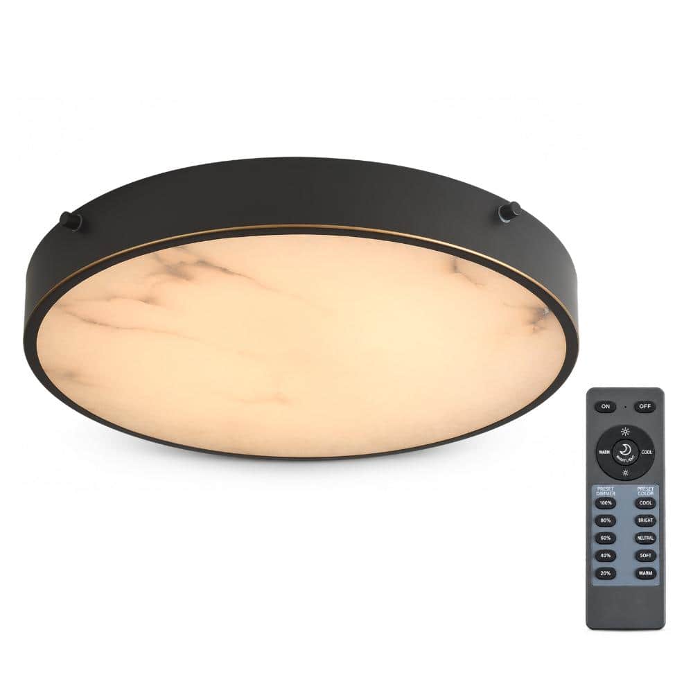 16 in. Dimmable Integrated LED Alabaster Black Round Flush Mount, for Bedroom, Living Room, Dining Room, Foyer price history on PriceWatchPro
