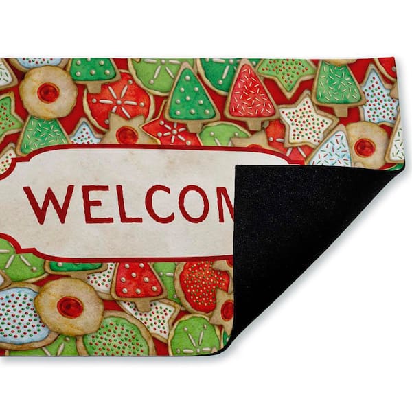 Holiday Cookies Welcome Red 18 in. x 30 in. Polyester Non-Slip Outdoor Door Mat