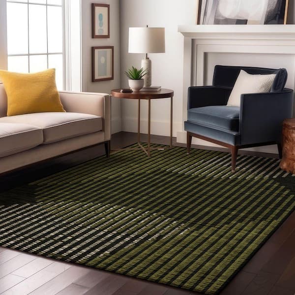 Mayfield Premium Machine Washable Abstract AMF1001 Olive 9 ft. x 12 ft. Area Rug