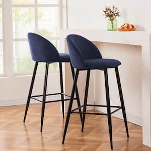 Haseeb 38 in. Blue Low Back Metal Frame Bar stool With Fabric Seat ( Set of 2)