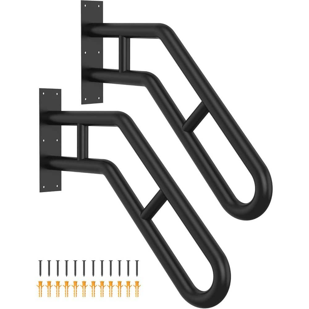 25.8 in. W Stainless Steel Wall Mount Handrail Bent Black Outdoor Grab Bar with Safety Grip Garage Porch Garden 2-Pack price history on PriceWatchPro