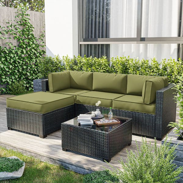 9-Piece 25.6 in. Outdoor Patio Replacement Slip Covers for 4-Seater Furniture Cushion Light Green