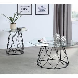 Mysen 36 in. Sand Black Powder Coating Octagon Glass Top Coffee Table