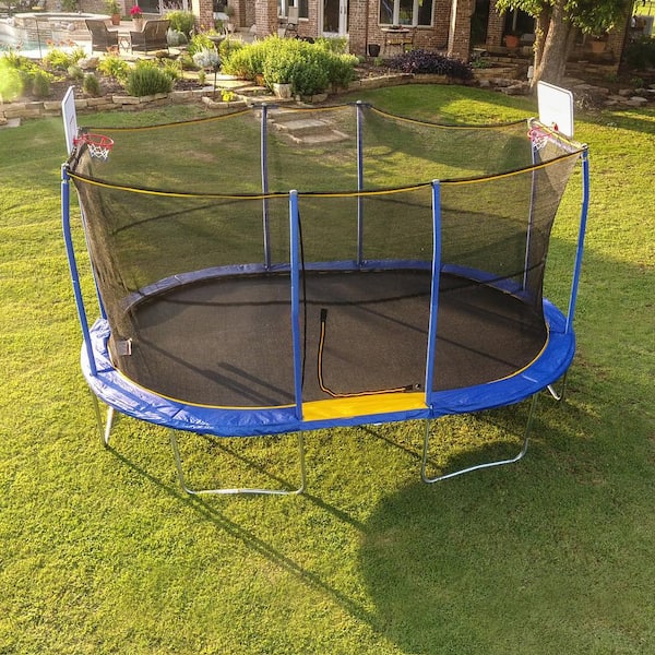 10 ft. x 15 ft. Oval Trampoline with Double Basketball Hoop