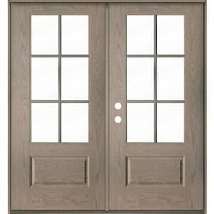 Modern 72 in. x 80 in. 6-Lite Right-Active/Inswing Clear Glass Oiled Leather Stain Double Fiberglass Prehung Front Door