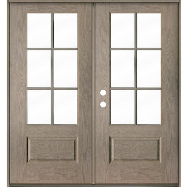 Krosswood Doors Modern 72 in. x 80 in. 6-Lite Right-Active/Inswing Clear Glass Oiled Leather Stain Double Fiberglass Prehung Front Door