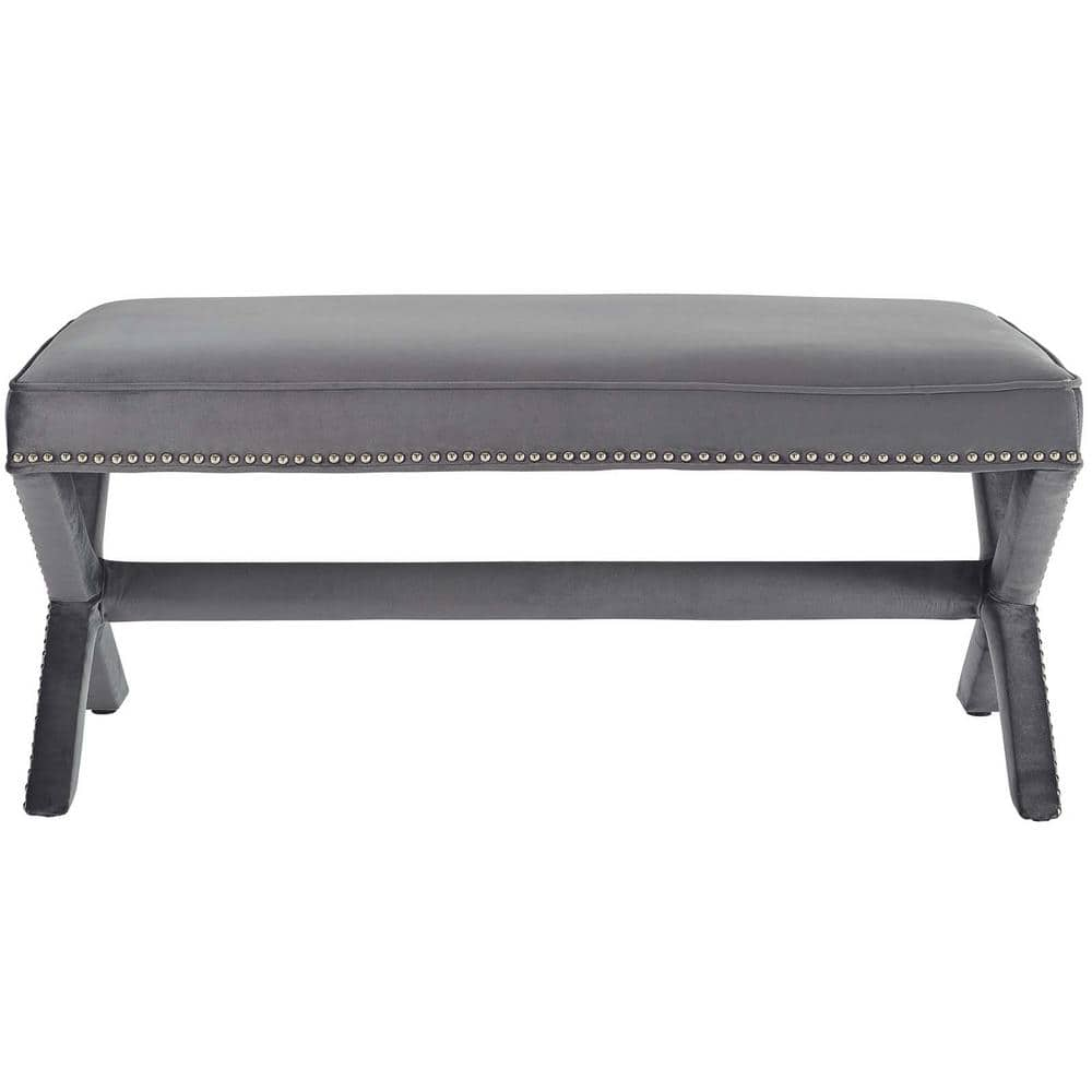 MODWAY Rivet Gray Upholstered Velvet Bench EEI-3067-GRY - The Home Depot