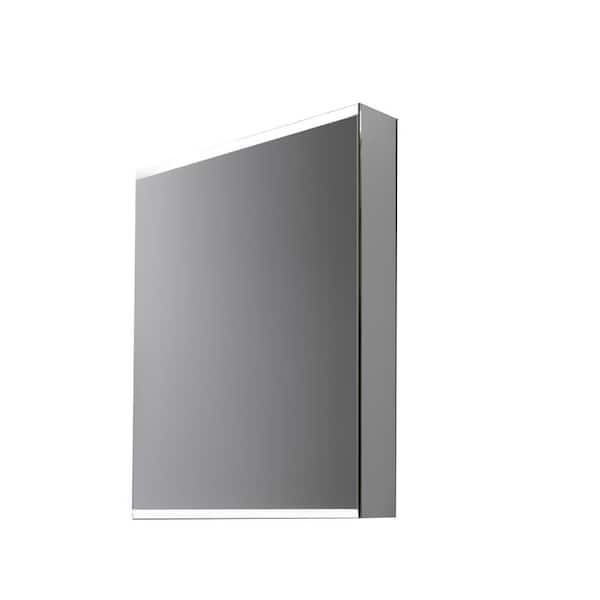 Unbranded 4.3in. D x 15 in. W x 26 in. H Silver Aluminium LED Lighted Bathroom Surface Mount Medicine Cabinet with Mirror