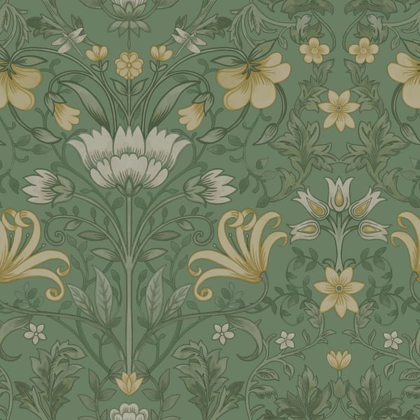 Vintage Floral Green Non-Pasted Wallpaper (Covers 56 sq. ft)