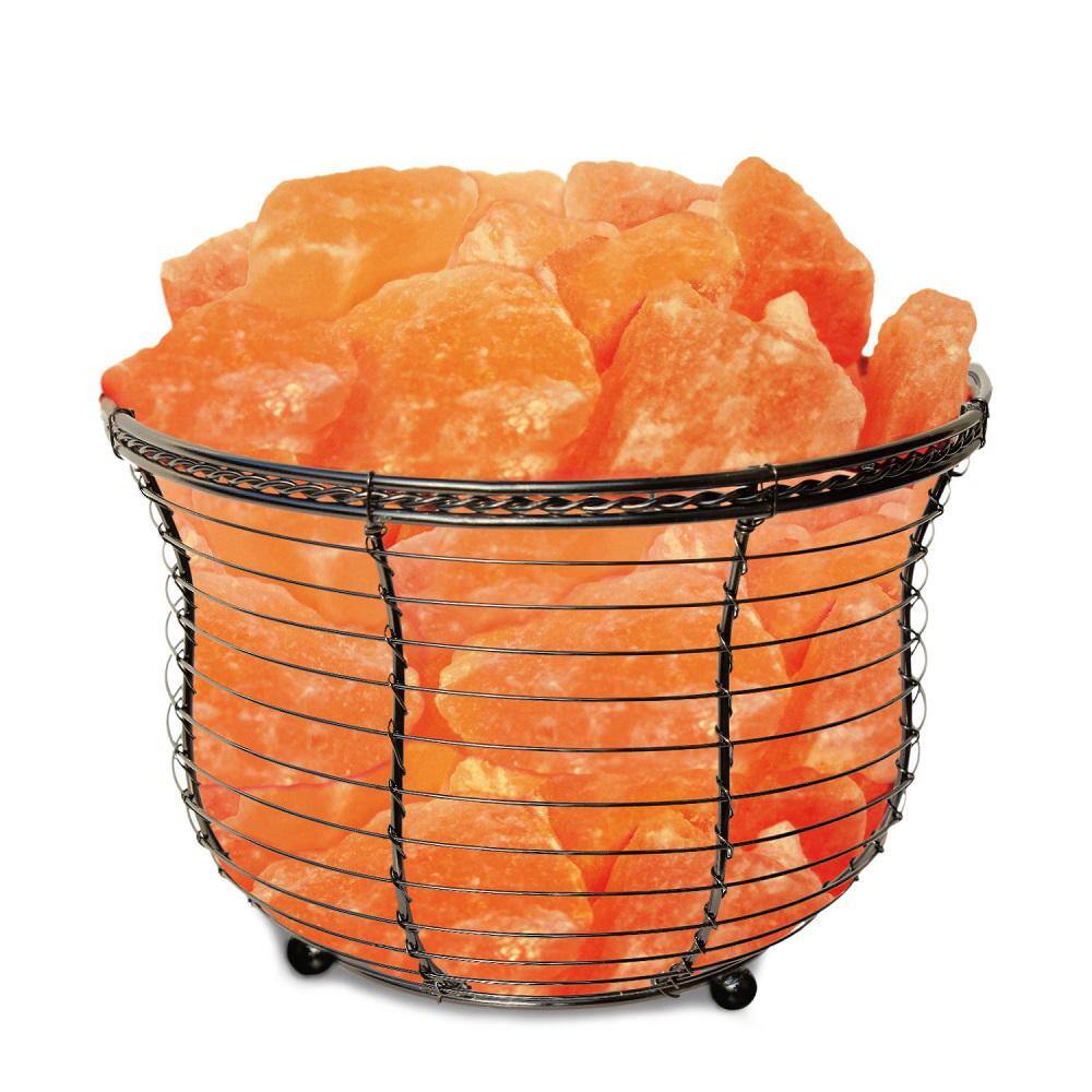 Himalayan Salt Lamp Pink Crystal Rock Iron Round Basket therapeutic mineral Nice 