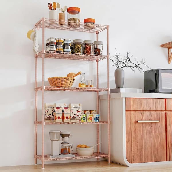 Karl home Metal Wire 5-Shelf Adjustable Shelving Unit in Pink (29