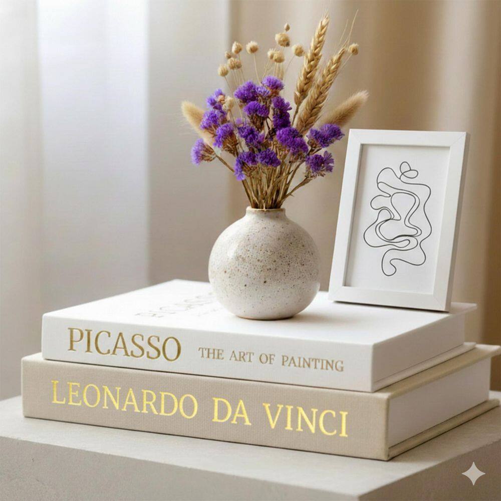 Decorative Books with Picture Frame Set Beige 7.87 in. x 11.02 in