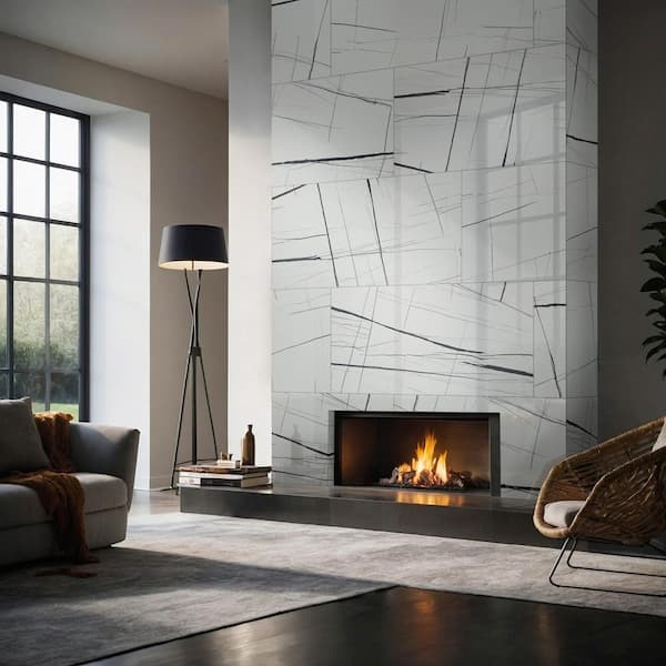 Daxton White 24 in. W x 48 in. Polished Porcelain Stone Look Floor and Wall Tile (16 sq. ft./Case)