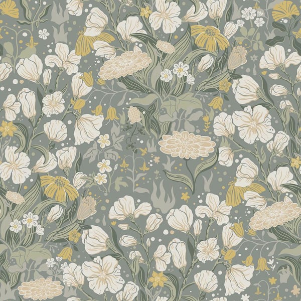 A-Street Prints Hava Green Meadow Flowers Wallpaper Sample