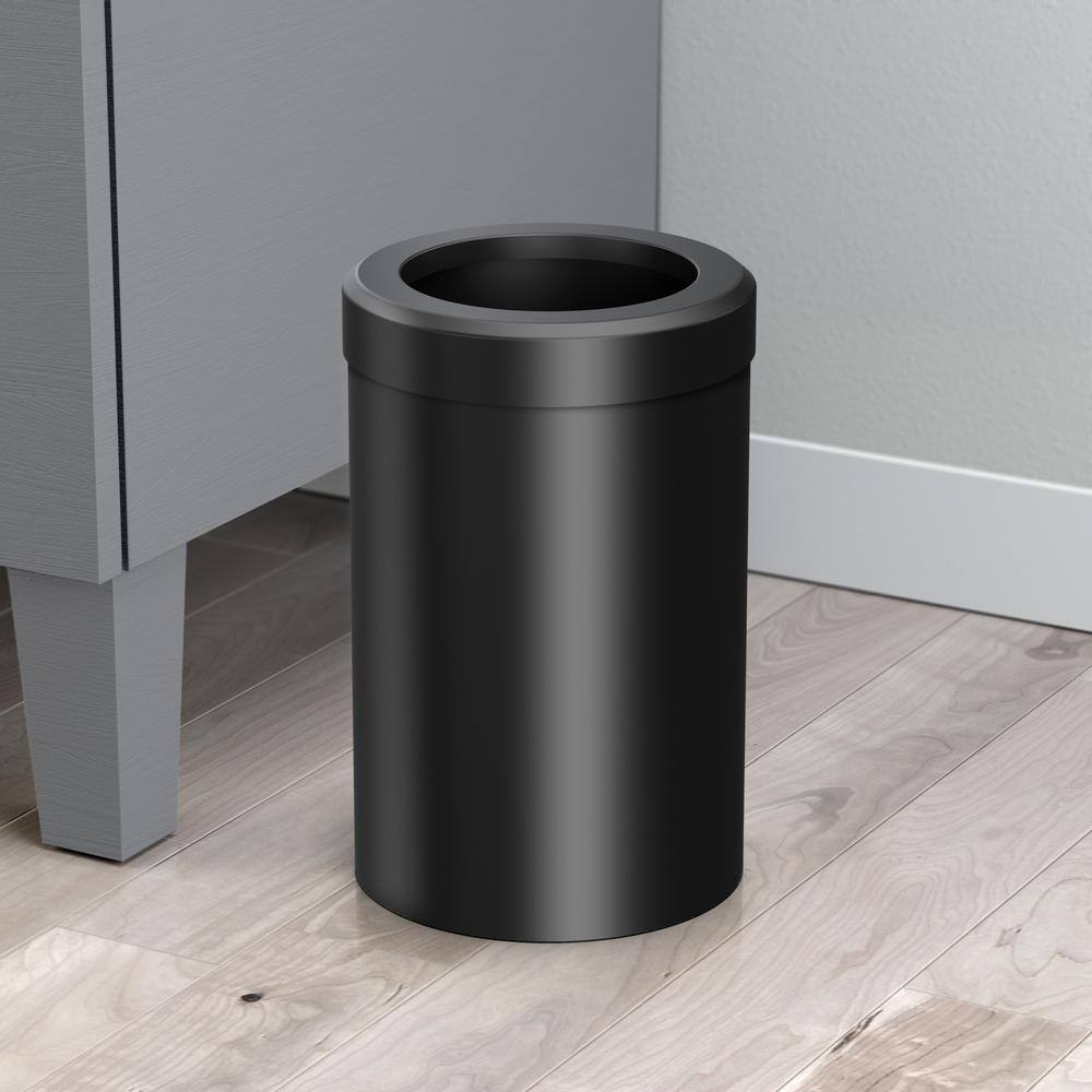 Matte Black Stainless Steel Round Waste Basket with Removable Lid