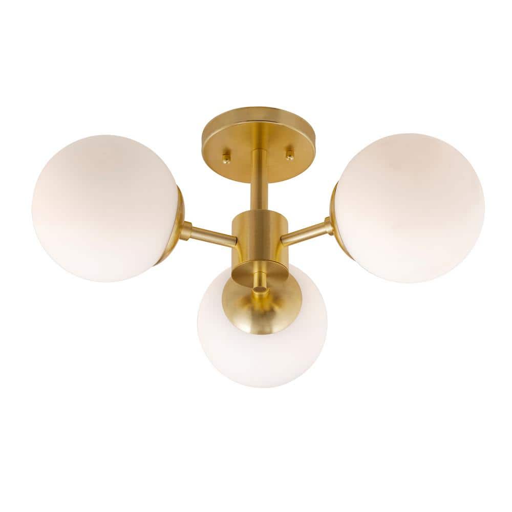 Transitional Farrell 18" Soft Gold Semi-Flush Mount with Opal Glass Globes