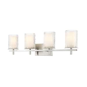 Grayson 31 in. 4-Light Brushed Nickel Vanity Light with Clear Etched Opal Glass Shade with No Bulbs Included