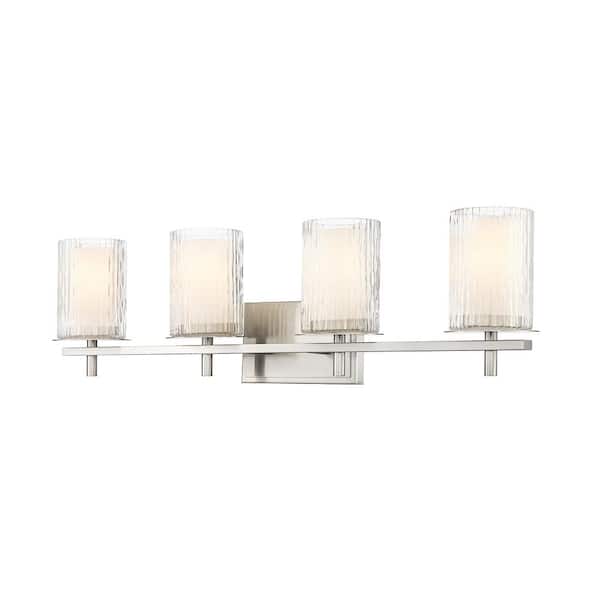 Unbranded Grayson 31 in. 4-Light Brushed Nickel Vanity Light with Clear Etched Opal Glass Shade with No Bulbs Included