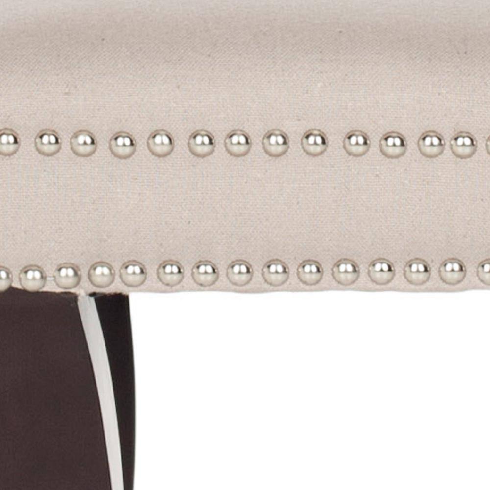 Taupe Linen Tufted Ottoman with Espresso Birch Legs