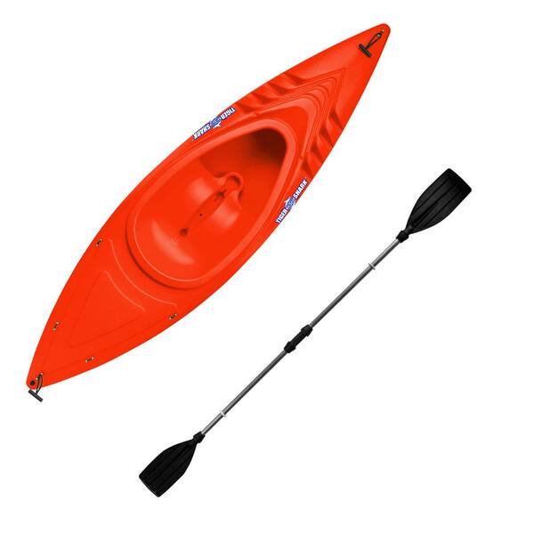 Emsco Tiger Shark Series 9 ft. Orange Sit-in Kayak with Dry-Ride Wave Breaker Design Includes 87 in. Locomotion Paddle