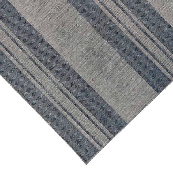 Blue, Gray 9 ft. x 12 ft. Loomed Striped Polypropylene Rectangle Indoor/Outdoor Area Rug