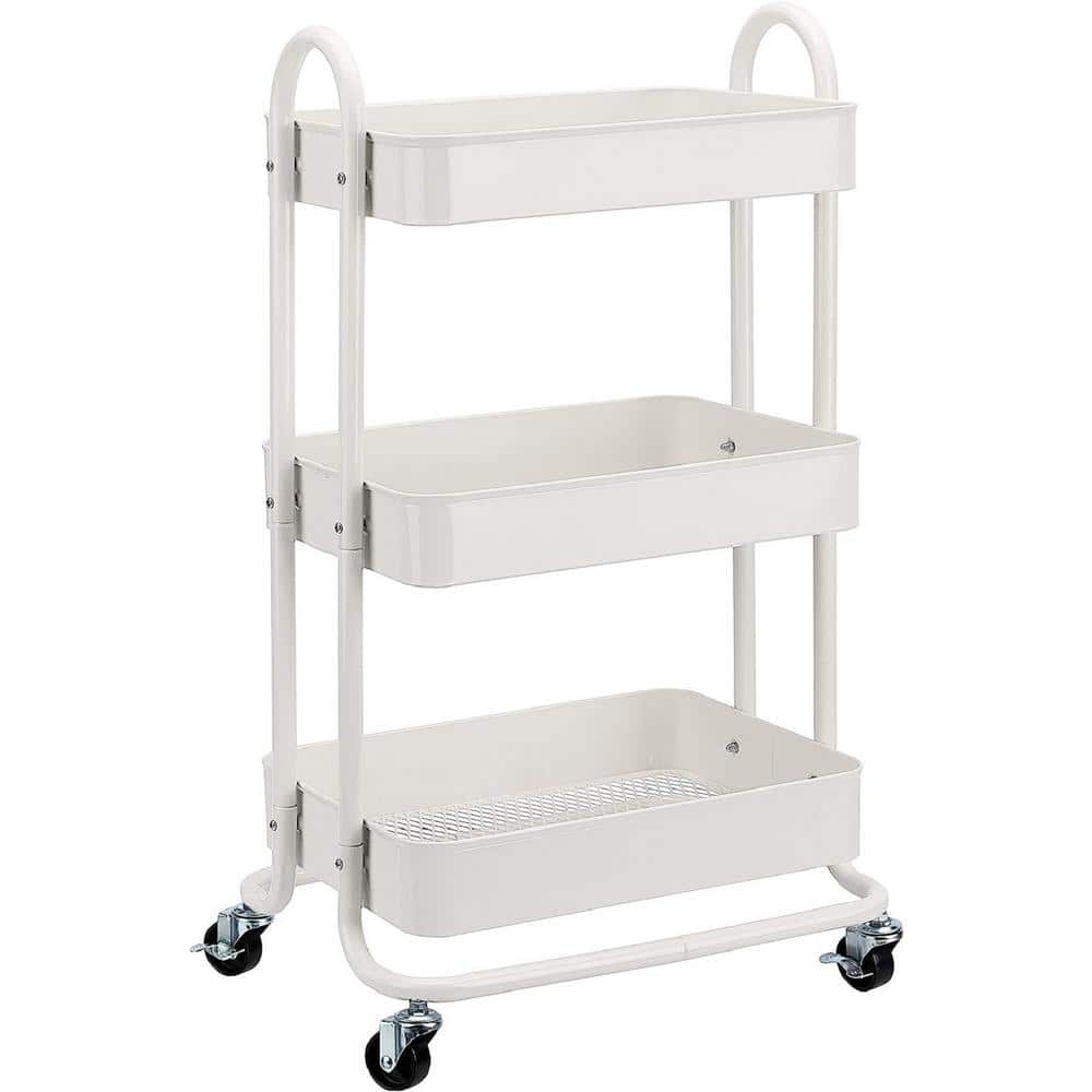 3-Tier Metal Kitchen Cart in White with anti-Rust Properties