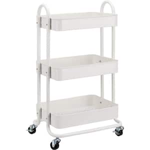 3-Tier Metal Kitchen Cart in White with anti-rust properties