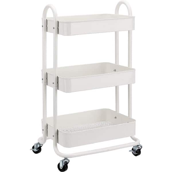 Adrinfly 3-Tier Metal Kitchen Cart in White with anti-Rust Properties