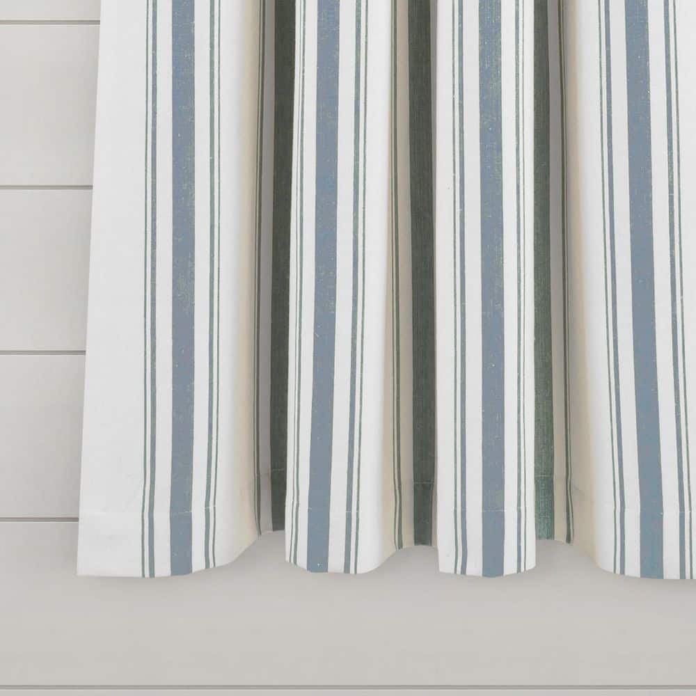 Blue and White Cotton Blend Striped Rod Pocket Window Panels
