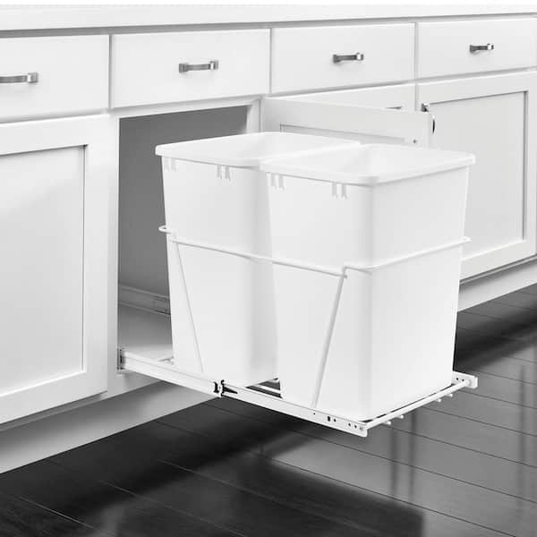 White Double Pull Out 35 qt. Trash Can for Kitchen