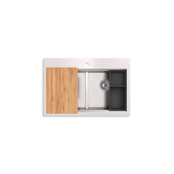 Lassen 33 in. Drop-in Double Bowl Stainless Steel Kitchen Sink with Workstation and Accessories