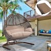 UPLAND Brown Wicker Hanging Double-Seat Patio Swing Chair with Stand ...