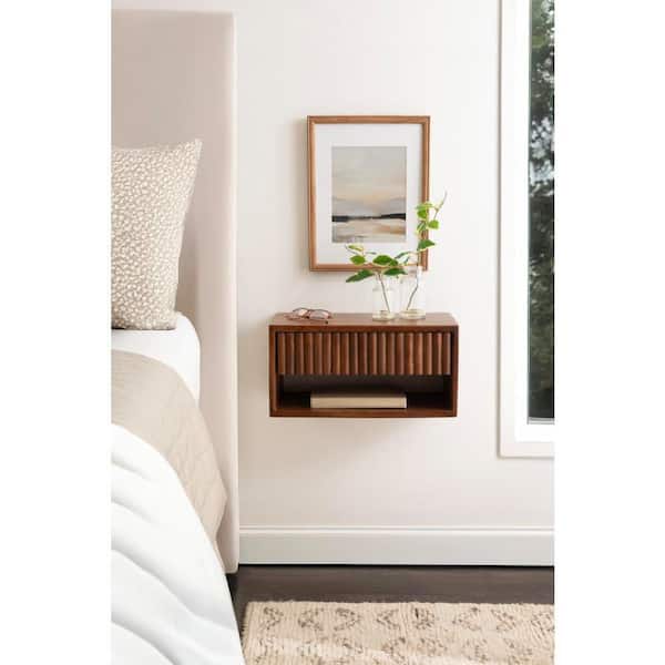 Reid 18 in. Walnut Brown Rectangle Wood Floating End Table