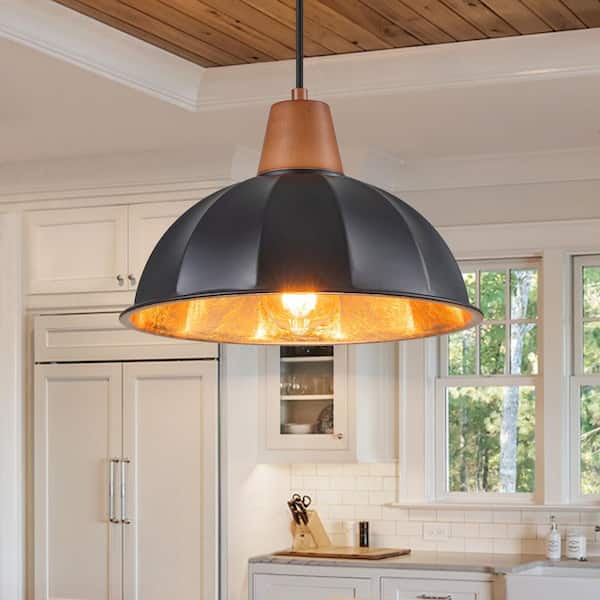 Nathan 1-Light 11.8 in. Black Dome Pendant Light Farmhouse Kitchen Island Lighting