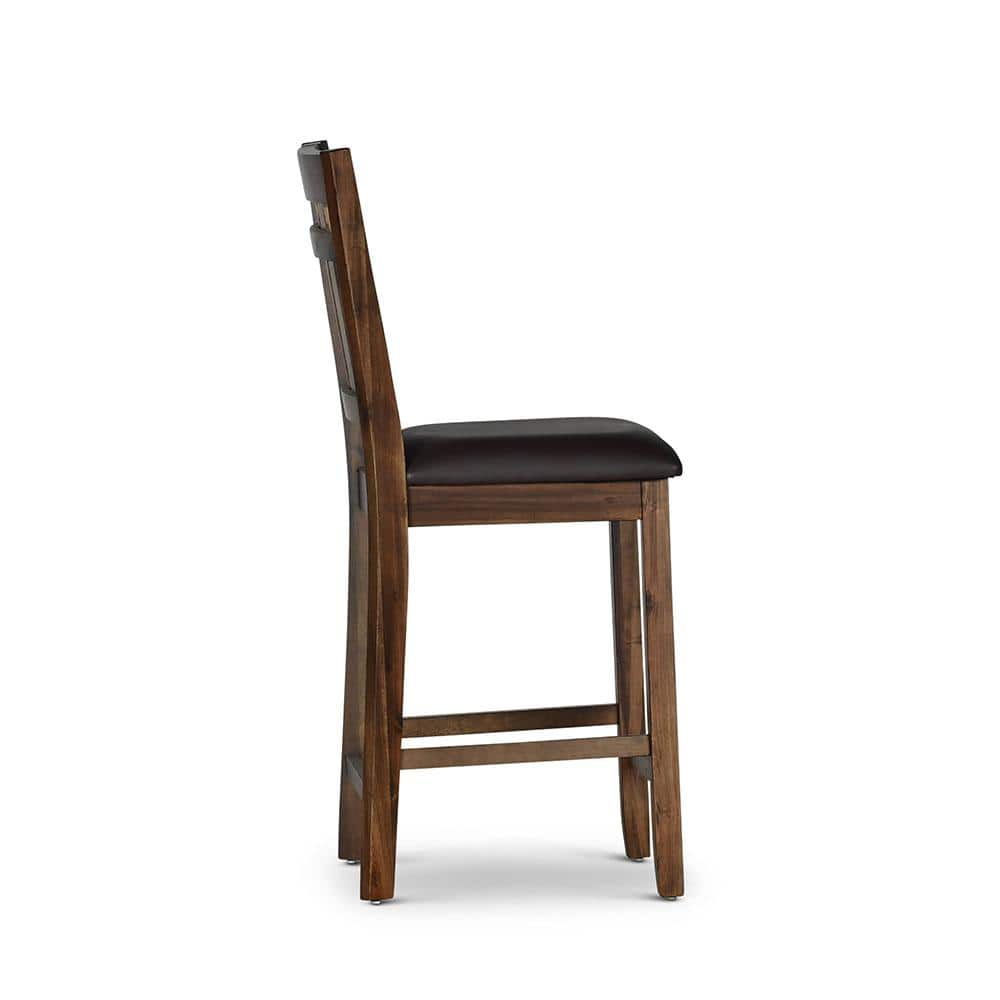 Saranac Rustic Brown Wood and Faux Leather Counter Chair