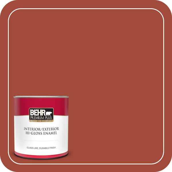 BEHR PREMIUM PLUS 1 qt. #200D-7 Rodeo Red Hi-Gloss Enamel Interior/Exterior Paint & Primer