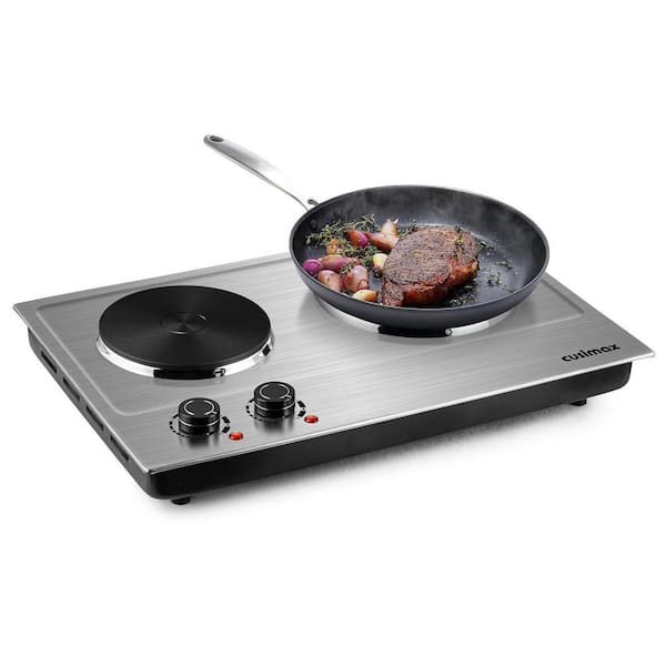 2-Burner 7.4 in. Silver Electric Hot Plate with Double Crystallite Glass Plate