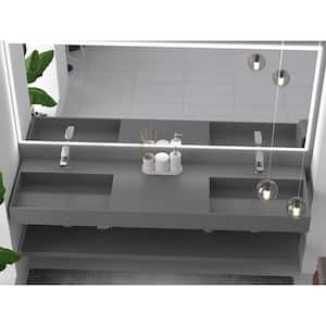 Juniper 72 in. Wall Mount Solid Surface Double-Basin Rectangle Bathroom Sink in Matte Gray