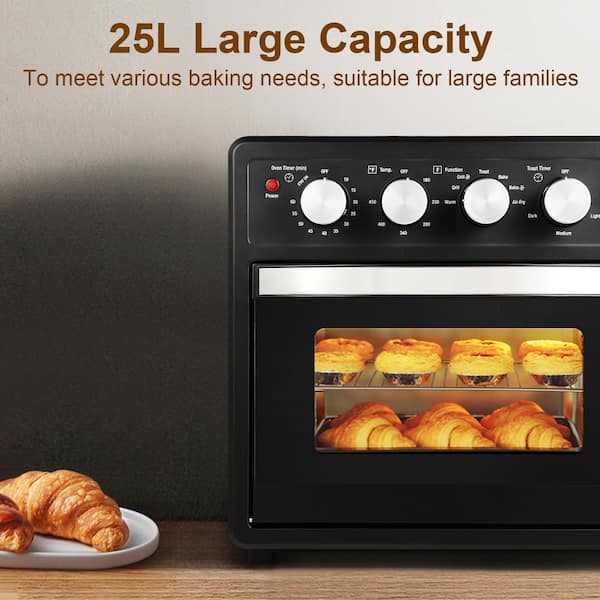 1500-Watts 8-Slice Stainless Steel Black Toaster Oven Air Fryer Combo
