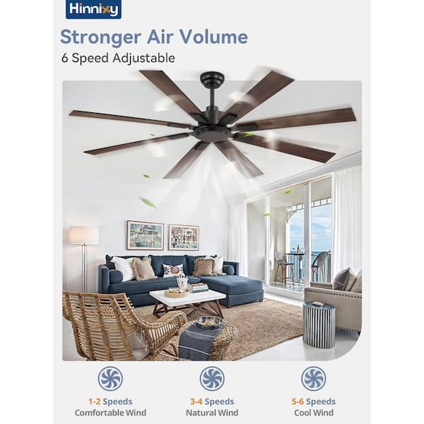 65 in. Modern Indoor/Covered Outdoor Black 6-Speed Ceiling Fan No Light with Remote and Dual Finish Blades